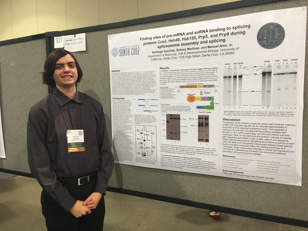 Undergraduate Santiago presents his work on splicing factors at #SACNAS2015