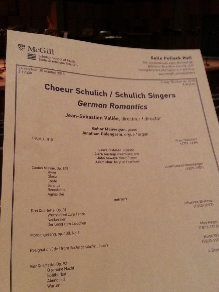NicholasLakatos's tweet photo. A fantastic concert starts in 15 min! Come to #PollackHall and enjoy a great evening of German Choral music! #McGill https://t.co/U1L5Ys87vX