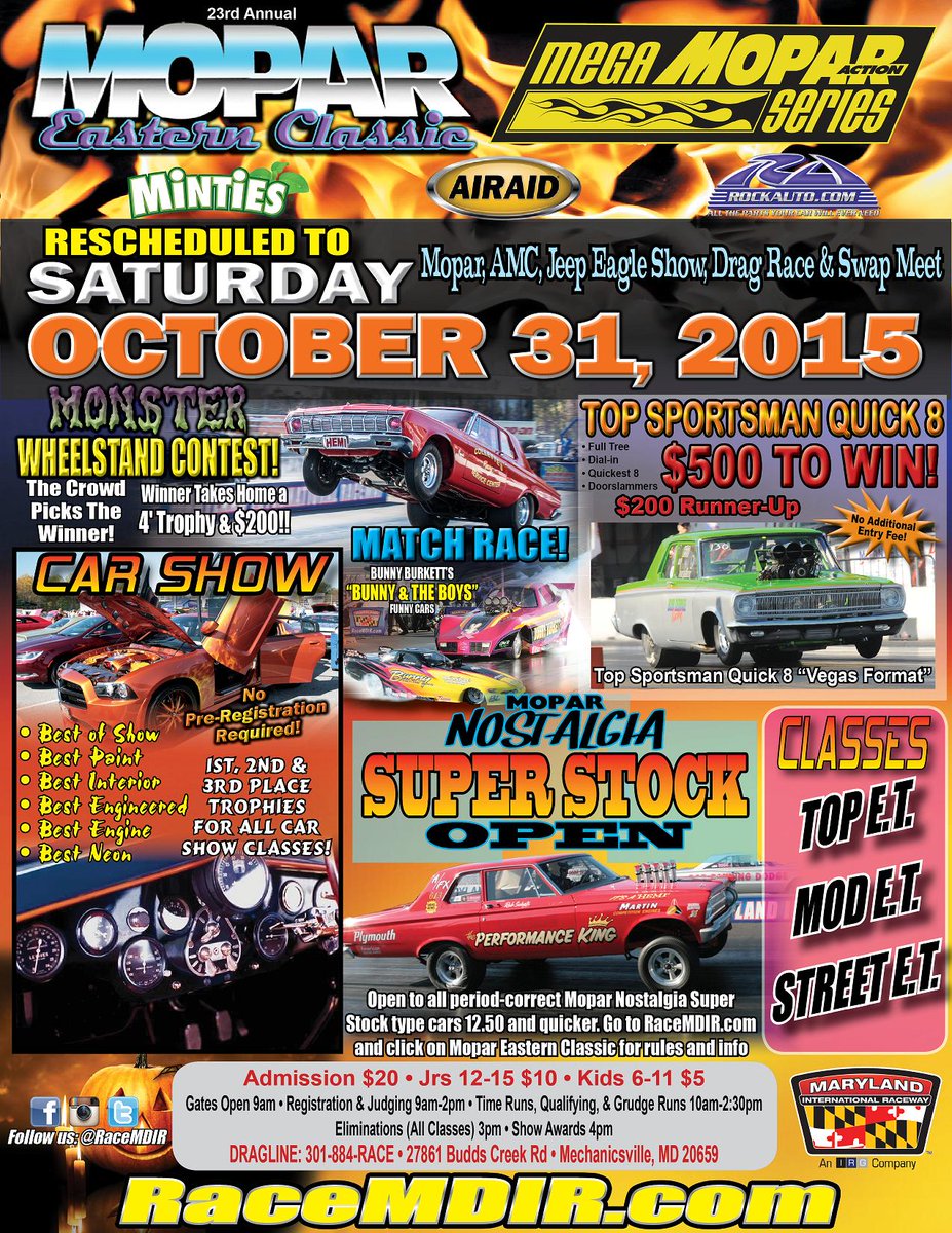 GoRaceMIR's tweet photo. #NextUp #MoparEasternClassic at #RaceMDIR Rescheduled date of October 31, 2015 

Learn More: https://t.co/EFr9uBD6lN https://t.co/jTvQQ4qGyW