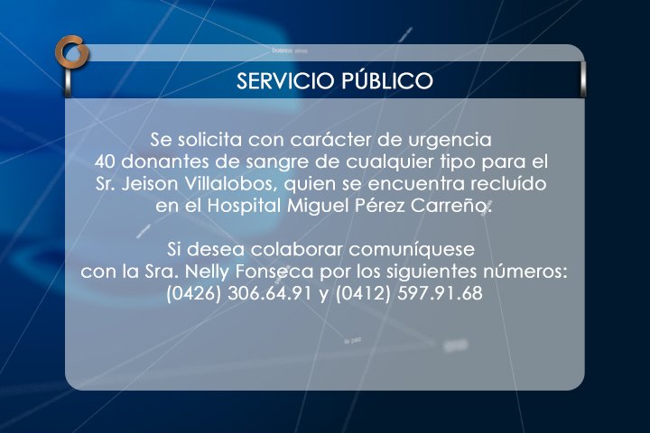 globovision's tweet image. #ServicioPúblico Se solicita 40 donantes de sangre de cualquier tipo