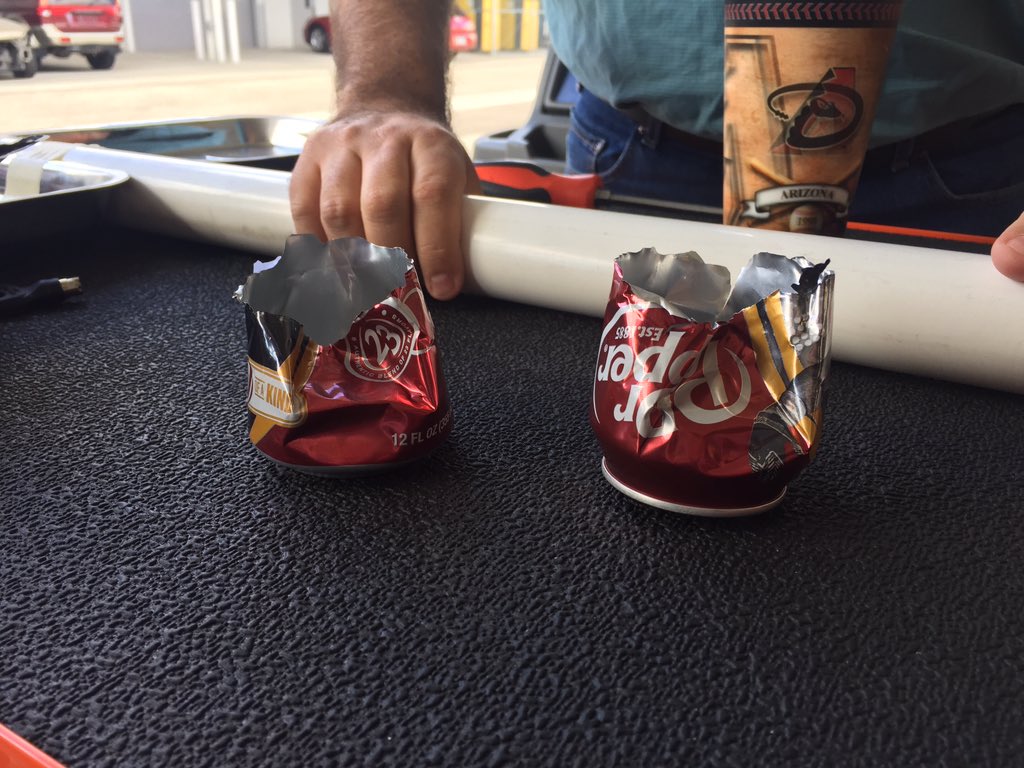 westmec's tweet photo. If you were wondering how the can held up.... It didn't make it. Sorry DP. #diditforscience #wmecautotech https://t.co/O8itPmIypi