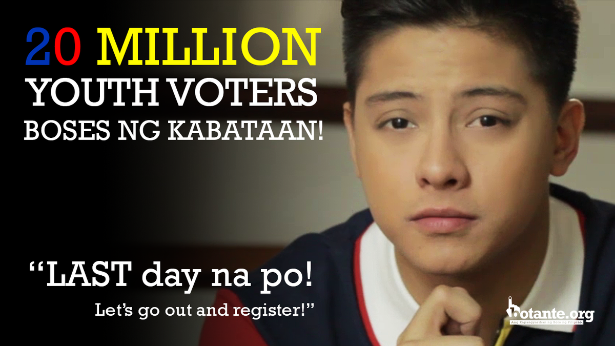 BotanteDotOrg's tweet photo. @imdanielpadilla #danielpadilla LAST DAY to go out and register! Maraming salamat sa mga rehistrado na! #BotanteOrg https://t.co/7mz4x7EbUh