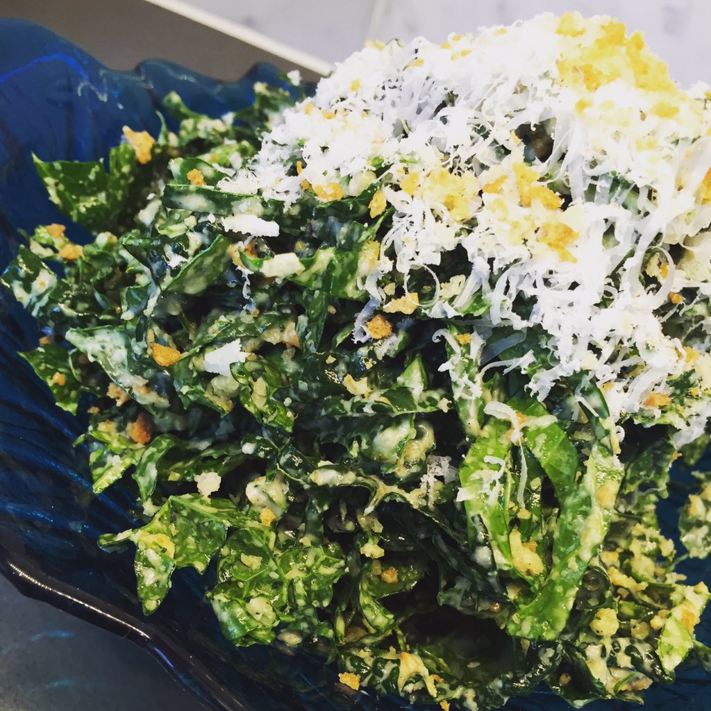chefryanscott's tweet photo. Kale salsa verde and Anchovyless Caesar salad, #cookbook2017 writing on a Friday night😉 #kalefornia @eatstreetfood https://t.co/R6W9ImLKxg