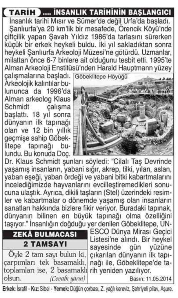 tariharsivi's tweet photo. İnsanlık tarihi Mısır ve Sümer'de değil Urfa'da başladı. https://t.co/qEc66pR7Wd