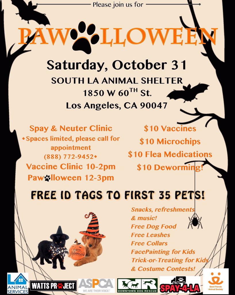 wattsproject's tweet photo. Join us tomorrow for $10 microchips, vaccines, deworming, flea meds &amp; Halloween goodies &amp; freebies! #WattsProject https://t.co/iJJni6q1rz