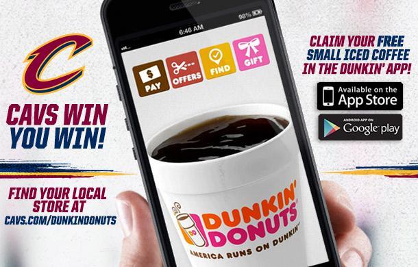 cavs's tweet photo. Every Wine & Gold winner this season earns you FREE ☕ at participating @DunkinDonuts! Download the 📱 NOW for yours. https://t.co/MVEdNFAxPK