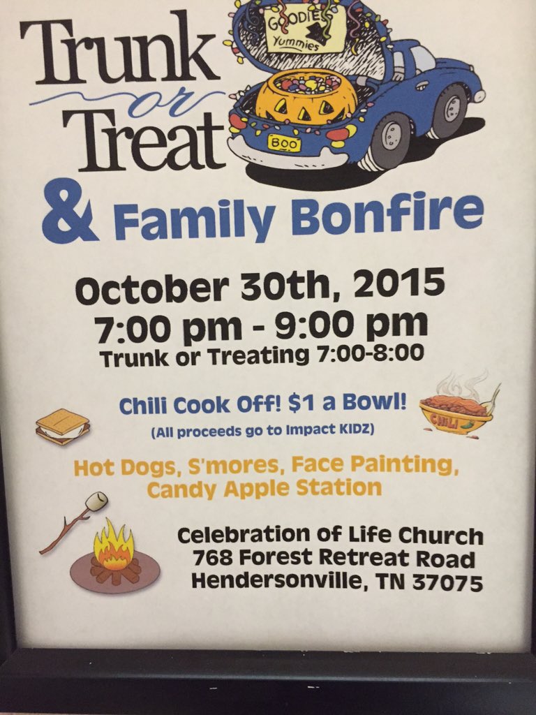 Marney5's tweet photo. Trunk or treat at Celebration of Life , Hendersonville Tn ! Love my church. N Jimmy says BLESS YOU! https://t.co/B3mo40NeYB