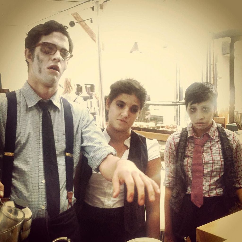 mpostrophe's tweet image. That one time I made everyone into zombie baristas @intellivenice #managervibes #halloween #zombiebaristas  #fbf