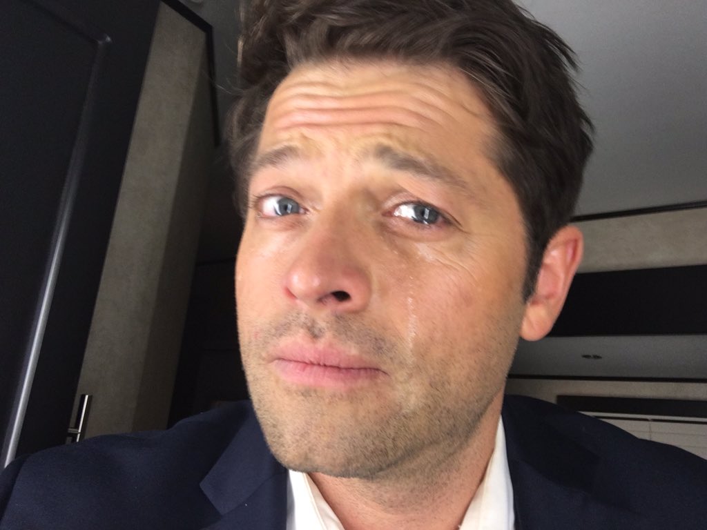 mishacollins's tweet photo. Hey @amyschumer, I just watched Trainwreck and this is what happened to me. (You win this round.) #ManTears https://t.co/aI58Y6yxNZ