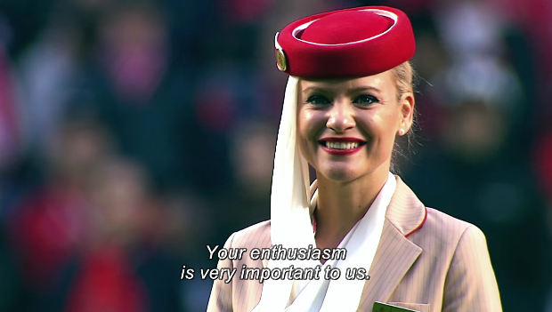 dutchcowboys's tweet photo. Briljant! De stewardessen van Emirates geven veiligheidsinstructies bij Benfica! https://t.co/3e8kl2nfyV https://t.co/F1EpAW4LLT