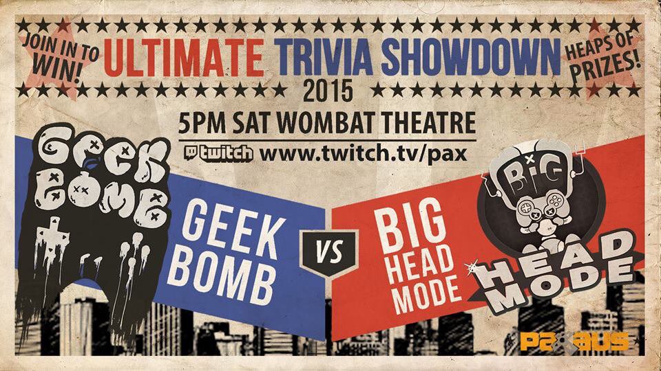 maudesbookclub's tweet photo. Only 1 HOUR left until #ultimatetrivia showdown in the Wombat Theatre or watch at https://t.co/p3n8QAUaFT @PAXAus https://t.co/Ozp1LPlRi9