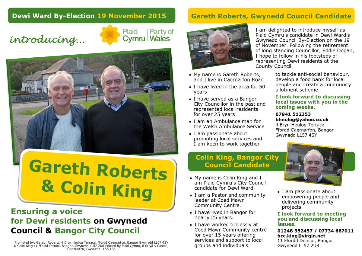 Plaid_Gwynedd's tweet photo. More from candidates Gareth Roberts #Gwynedd Dewi ByElection #Bangor & Colin King #BangorCity ByElection #Plaid15 https://t.co/WXPzdgXgsG