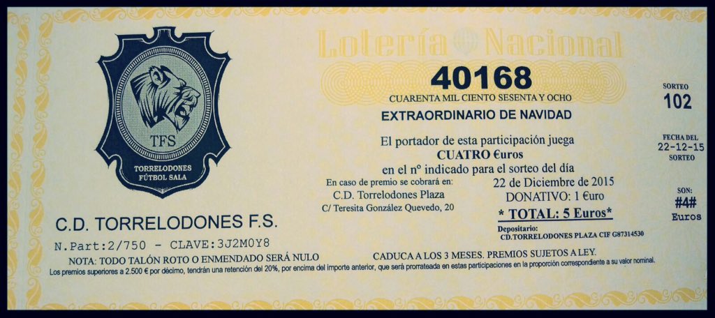 TorrelodonesFS's tweet photo. ¡Ya tenemos número de lotería en el club! ¿A qué esperas para adquirir el tuyo? Este año toca en Torre #GOTORRE https://t.co/uZgviClb69