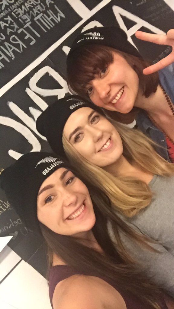 ElainaKayMoulds's tweet photo. The @FlyAirNZ gals prepping for the big #RWC2015 final! GO @AllBlacks @milm @Jessiqwa (I ♥️ you Richie) https://t.co/FaS3bhAdEa