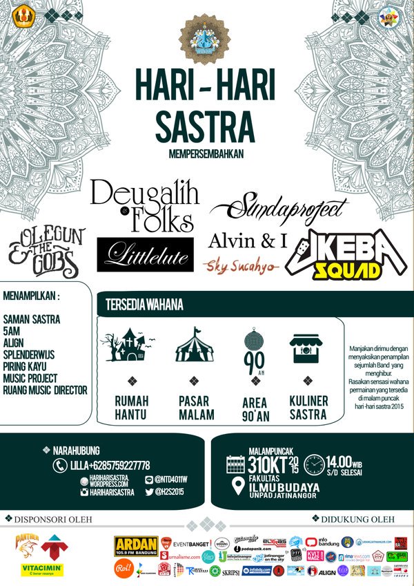 Saksikan Malam Puncak Hari Hari Sastra!! 31 Okt 2015, di FIB UNPAD Jatinangor. Informasi lebih lanjut <a href="/H2S2015/">HARI HARI SASTRA</a>