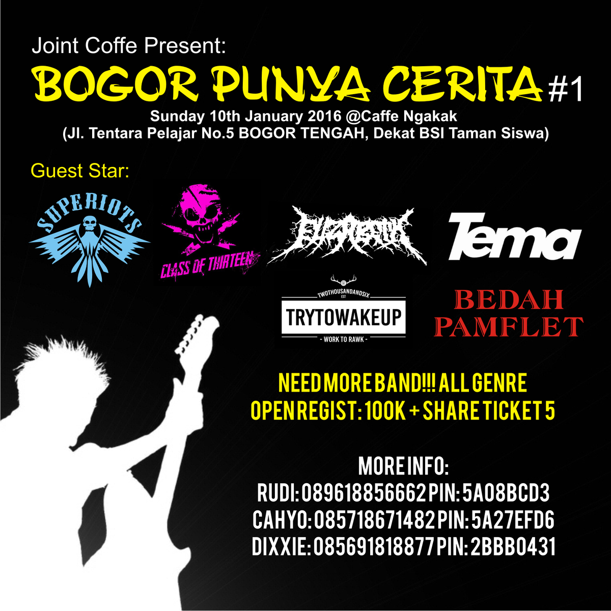 Bogor Punya Cerita, 10 Januari 2016 : <a href="/SuperiotsPunk/">SUPERIOTS</a> <a href="/trytowakeup/">TRYTOWAKEUP</a> <a href="/tema_music/">IG : TEMANMAIN</a> dan masih banyak lagi. <a href="/infobogor/">BOGOR</a> \m/