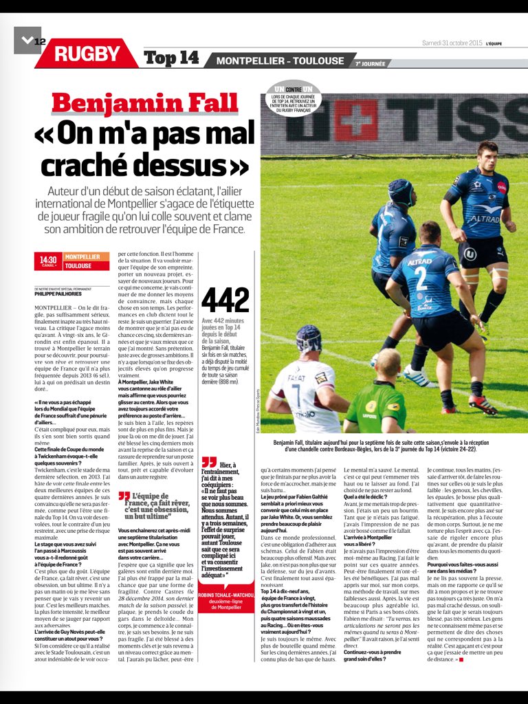 Mikelsarriquet's tweet photo. Interview de @BenjaminFall dans @lequipe du jour #TeamOrange @avecleXV @MHR_officiel #backinthegame 👍🏼 https://t.co/bpkRApLb54