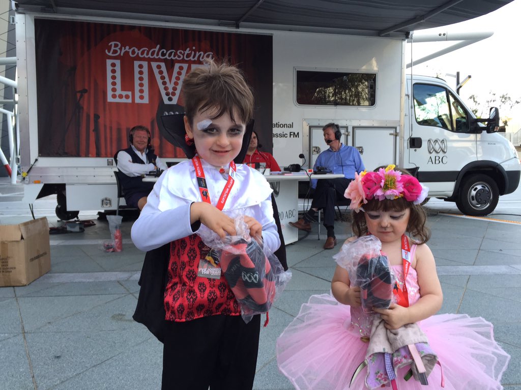 abcperth's tweet photo. Cats fans Luca &amp; Mia have made a S-C-A-R-Y effort for tonight's #Halloween game #RedArmy #withfangs https://t.co/nr4N1nPp2m