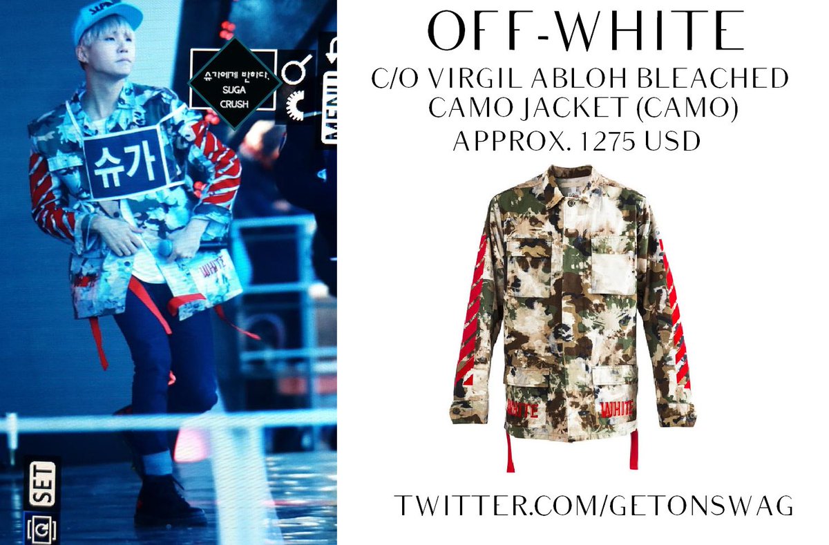 Beyond The Style Alex on X SUGA BTS 151031 SUGA OFF WHITE c o Virgil Abloh Bleached Camo Jacket Camo SUPREME sky blue cap BTS twt https t 1RheCaA2CX X
