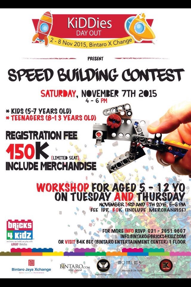b4kbintaro's tweet photo. Yuk ikut B4K Speed Building Contest Dan workshop! Great prizes are waiting for you! Come to Bintaro Xchange! https://t.co/JnxM0E4Czo