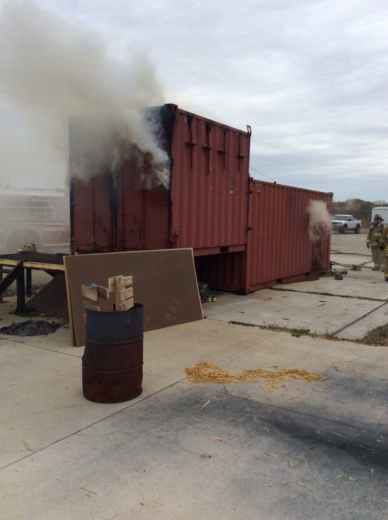 IAFFLocal4416's tweet photo. #INFireOps101 Govt leadership inside the flashover chamber.  Nothing funny about this roast. https://t.co/nkO4ezt1Jw