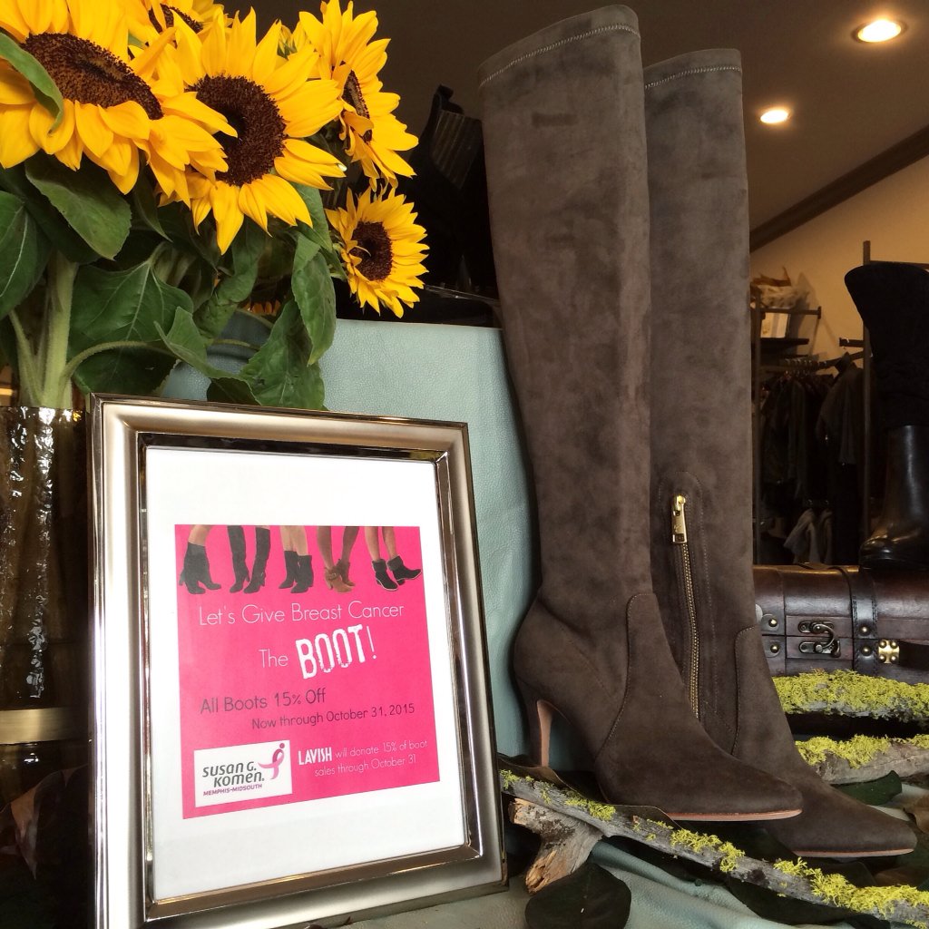 lavishmemphis's tweet photo. Last day to save 15% off boots to support to cure! Lavish will donate 15% of boot sales! #thinkpink @komenmemphis https://t.co/X2caIDqqiA