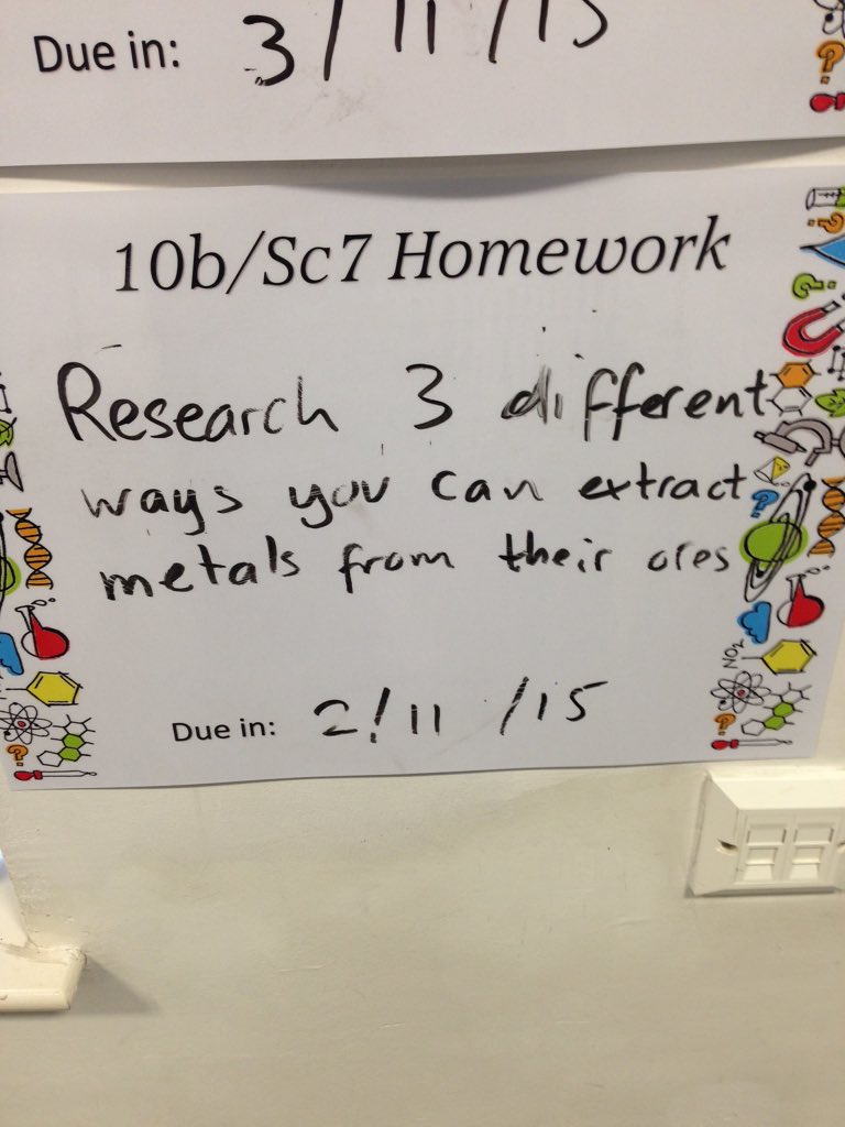 FullhurstSci's tweet photo. Mr Neat's year 10b/7 homework due in Monday #metals @Fullhurst https://t.co/lfir3B1hOc
