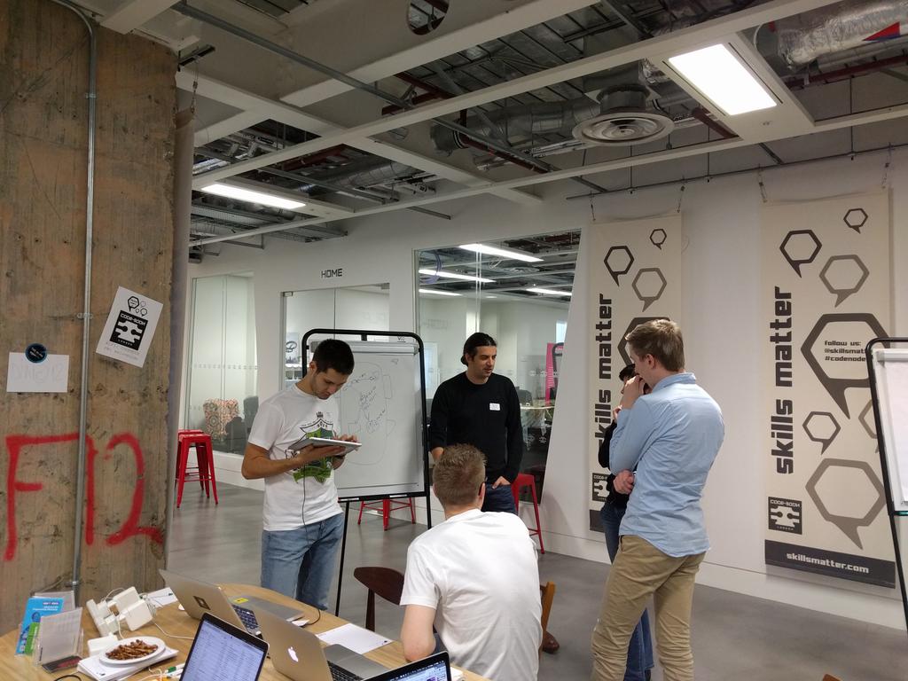 Electryc's tweet image. Brainstorming at #droidconhack #DroidconUK15 @skillsmatter @fastlink2 @EdyBolos