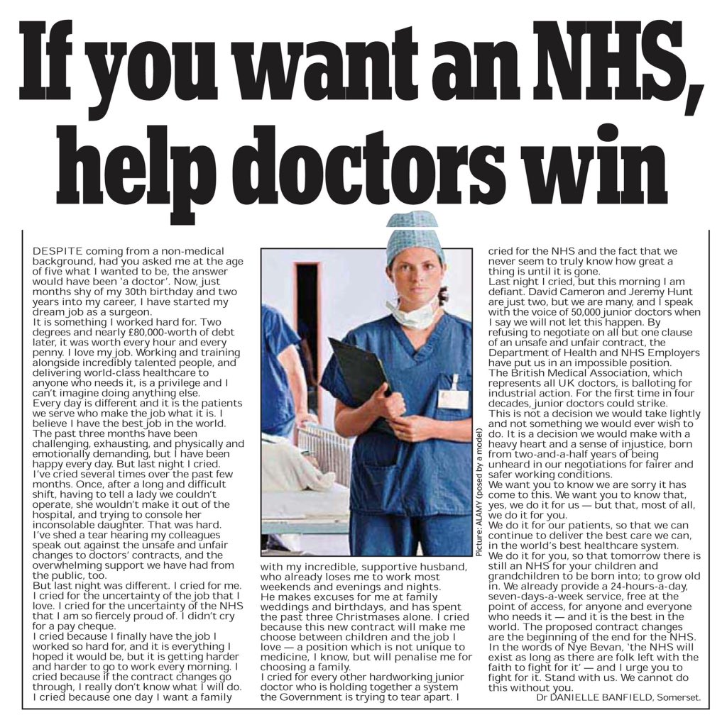 keepnhspublic's tweet image. If this is the Daily Wail on junior docs then Hunt is in trouble   via @RjtaylorGrech