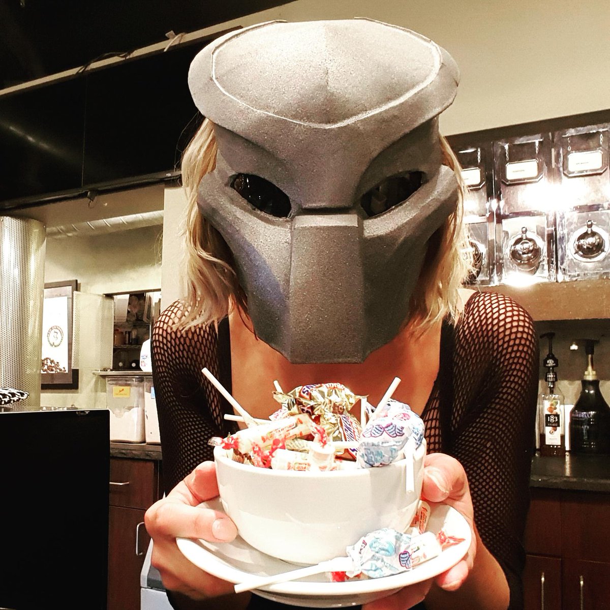 OlmosPerk's tweet photo. Happy Halloween! Come by and get a treat, if you dare! #olmosperkcoffee #BaristaLife #halloween #candy https://t.co/rs4zxPwNeN