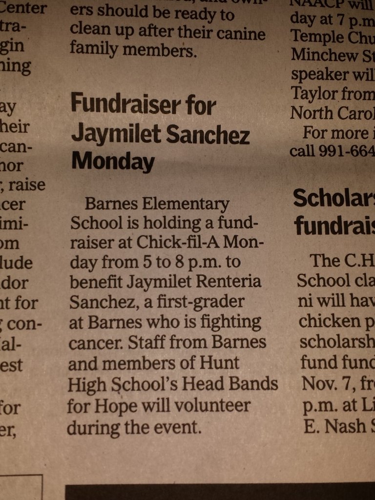 HuntHSAVID's tweet photo. @HuntWearsHope is looking for volunteers for the @ChickfilAWilson fundraiser for Jaymilet this Monday! 5-8 pm! https://t.co/vmH05fIIuo