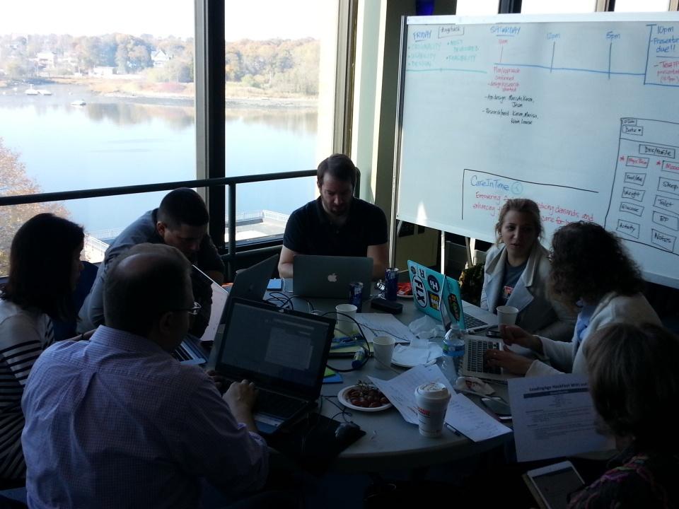 ravibala's tweet photo. The SilentBoom team working hard on the solution at the LeadingAge Hackfest at UMass Boston. #agehack #LeadingAge15 https://t.co/8hqW7GVEOL