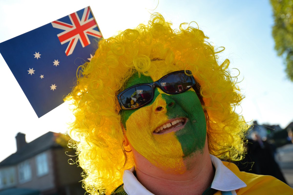 rugbyworldcup's tweet photo. A HOME FROM HOME #NZL and #AUS fans are descending on Twickenham in their thousands #RWCFinal https://t.co/2jQl5ae13P
