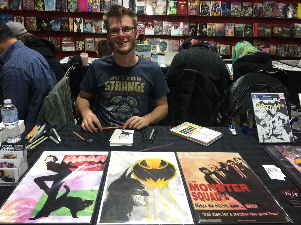 Almighty_Oracle's tweet photo. @Coltonartist drawing away @GothamCentral1 for #HFC2015 #HalloweenComicFest2015 reporting for @comixasylum https://t.co/nRdhK3eokx