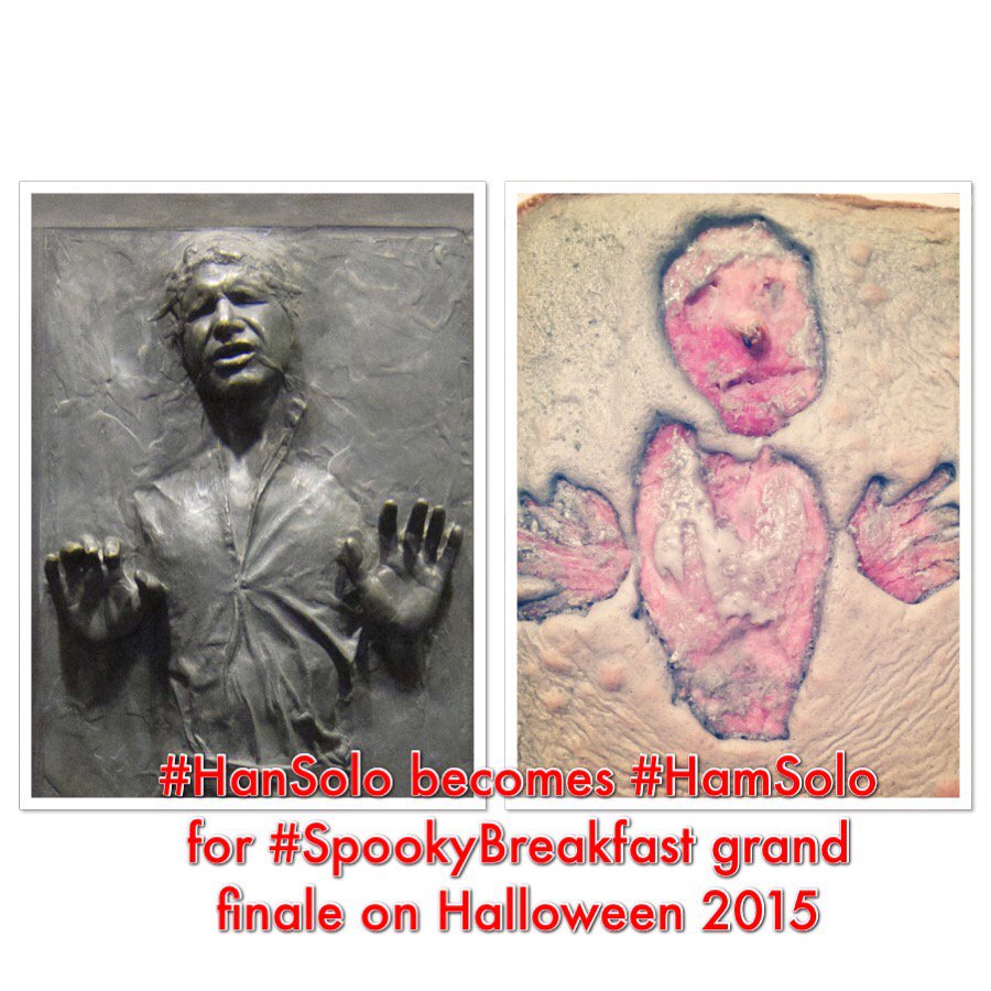 SpookyBreakfast's tweet photo. #HanSolo becomes #HamSolo for #SpookyBreakfast 2015   #StarWarsTheForceAwakens #StarWars @HarrisonFordLA @starwars https://t.co/0HnOjPAHcI