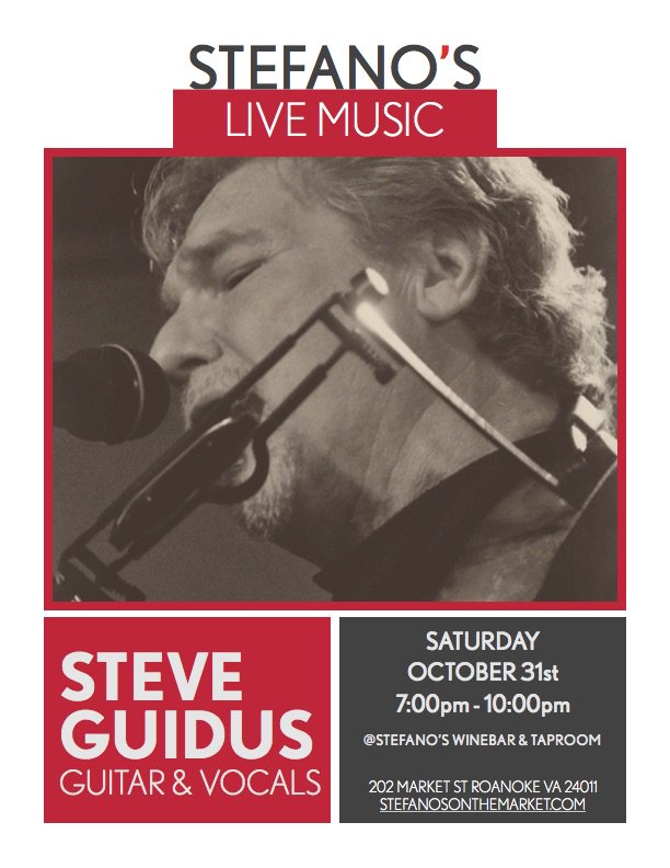 Catch Steve Guidus on guitar &amp; vocals in the in the WineBar &amp; TapRoom from 7-10pm  #livemusic #live #swva #roanoke