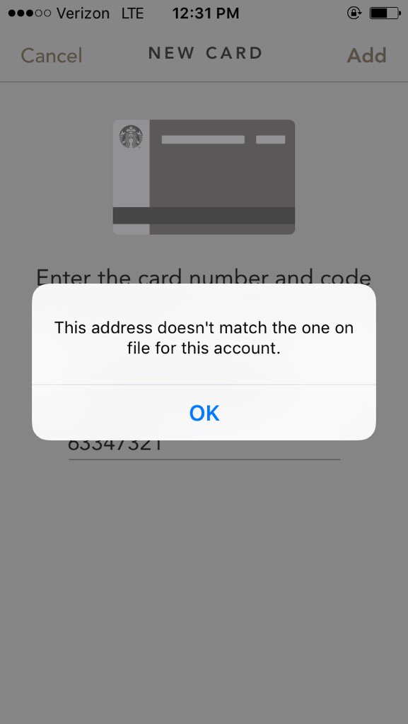 LindsayFasulo's tweet photo. Hey @Starbucks - Why is this happening when I try to load a gift card? #needscoffee https://t.co/hmWNTvO6E7