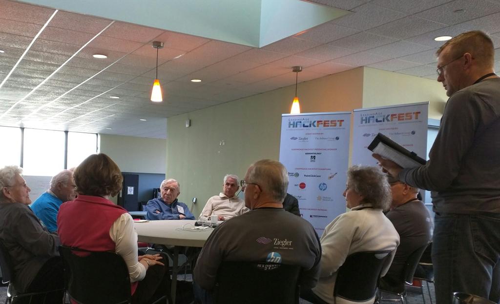 LeadingAgeHack's tweet image. Our Council of Elders from @HSL_Community discussing how things are going so far. #agehack #LeadingAge15