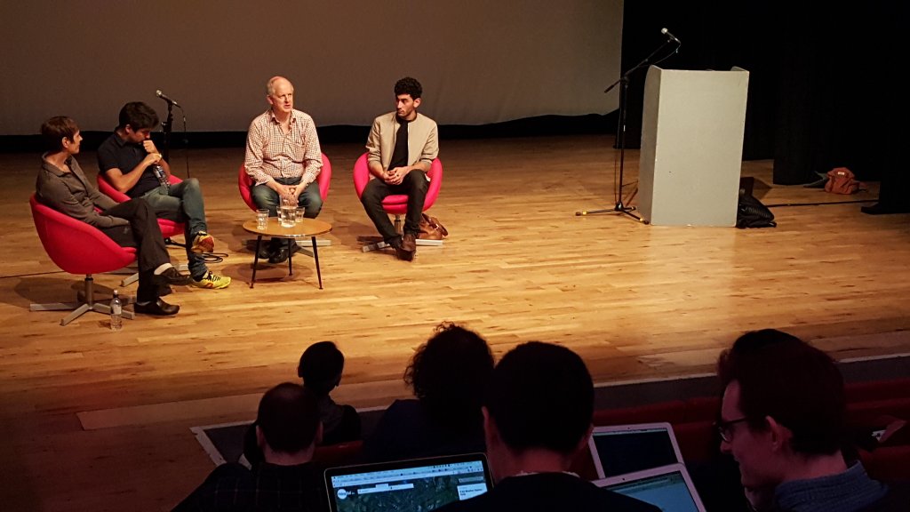 in_collusion's tweet photo. Panel takes questions whilst the hacking continues #hackcambridgeuk @CambJunction @uah @lewis_herbert @markfarid https://t.co/ISIB71kj0d