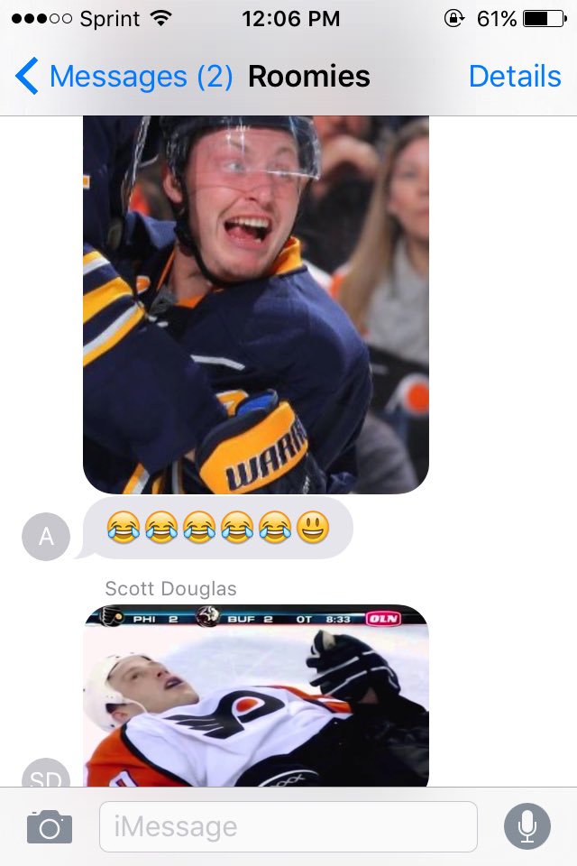 ZKlapper's tweet photo. When your roommate is a Philly fan @spuddin13 @dmneu @Real_AGuerrucci #Sabres #Umberger https://t.co/RI9J5p2shM