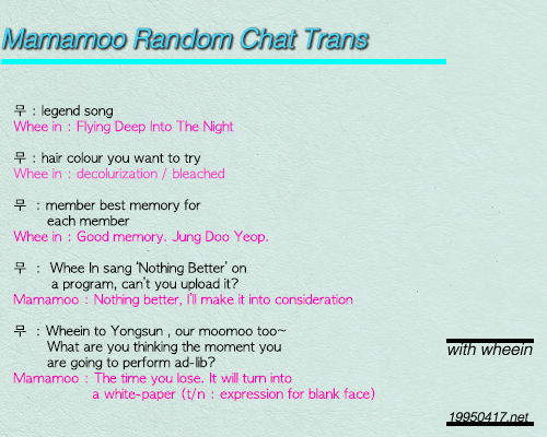 With_Wheein's tweet photo. 151031 Fancafe / Trans : Mamamoo Random Chats with MooMoo  https://t.co/xC0M1uIvEI https://t.co/KE6f6z2P6q
