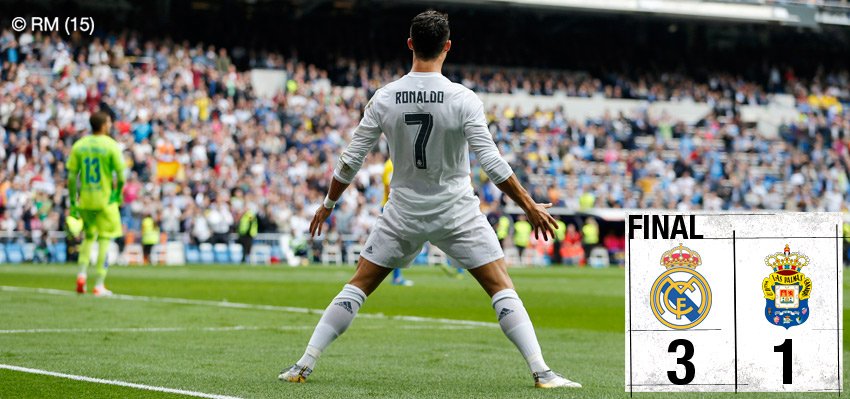 realmadriden's tweet photo. FT: Real Madrid 3-1 Las Palmas (@isco_alarcon 4', @Cristiano 14', @JeseRodriguez10 43'; Hernán 38')

#RMLiga https://t.co/5BtFIx3eUm