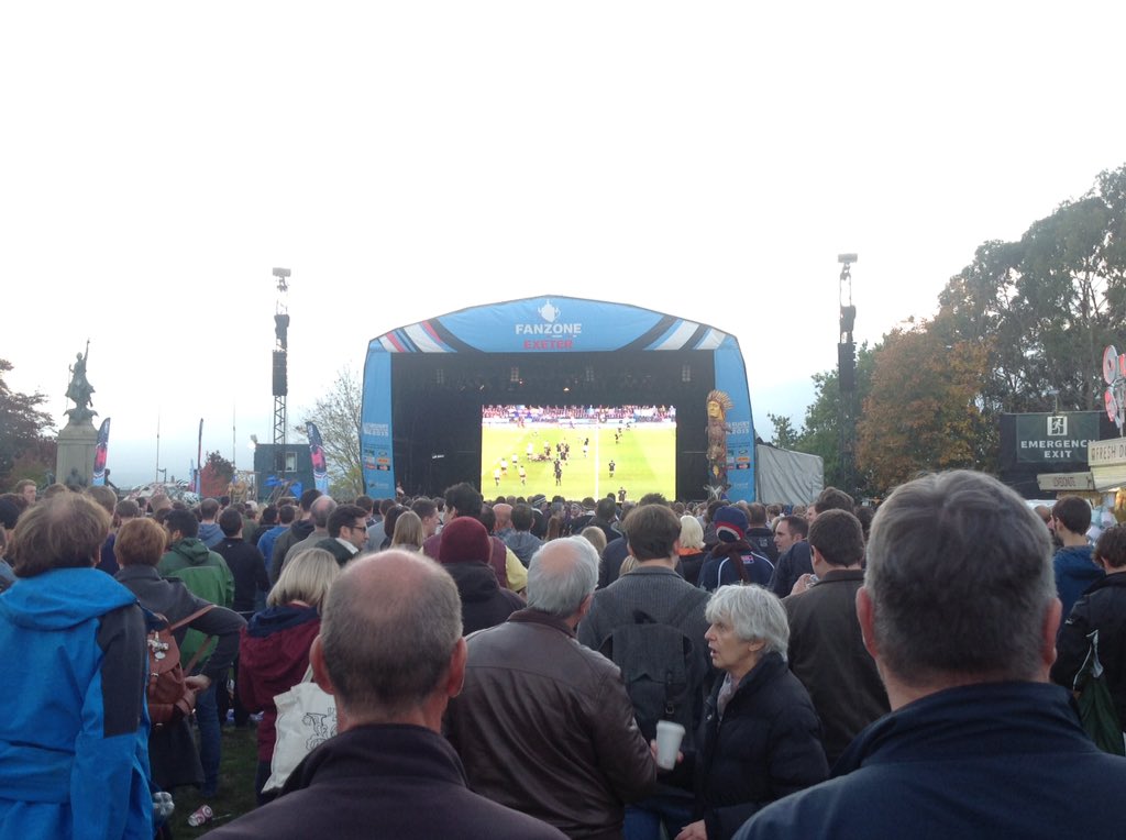 RWC2015Exeter's tweet photo. Great atmosphere in #ExeterFanzone tonight for #RWCFinal https://t.co/vkPYGmZNzP