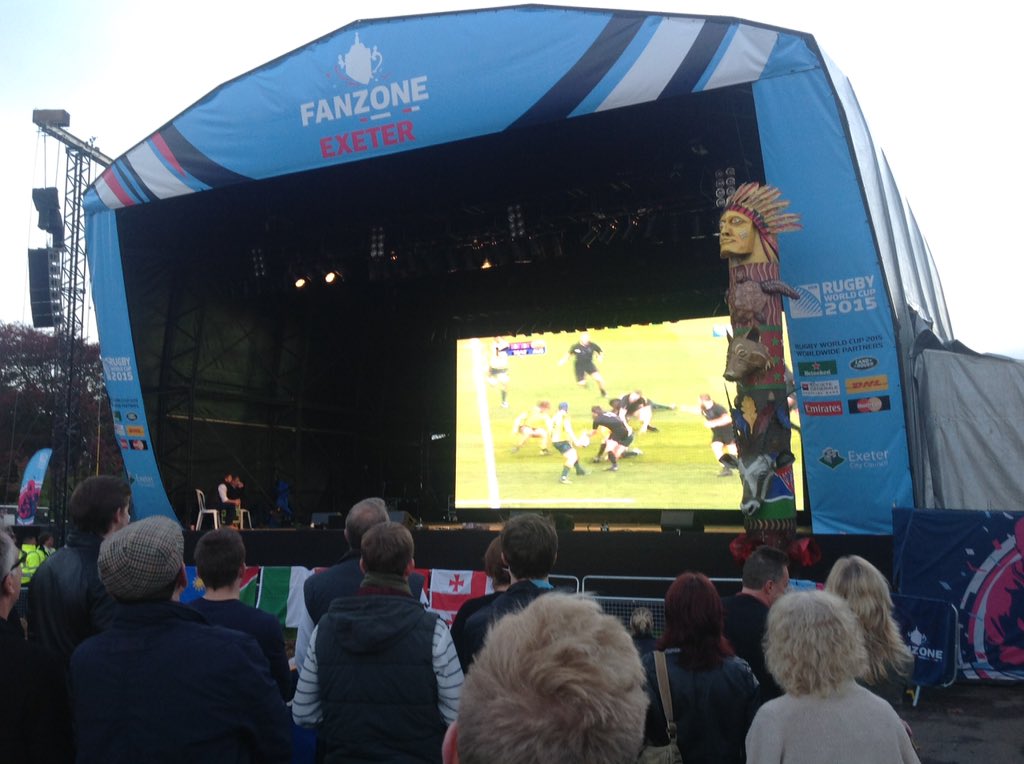 RWC2015Exeter's tweet photo. Great atmosphere in #ExeterFanzone tonight for #RWCFinal https://t.co/vkPYGmZNzP