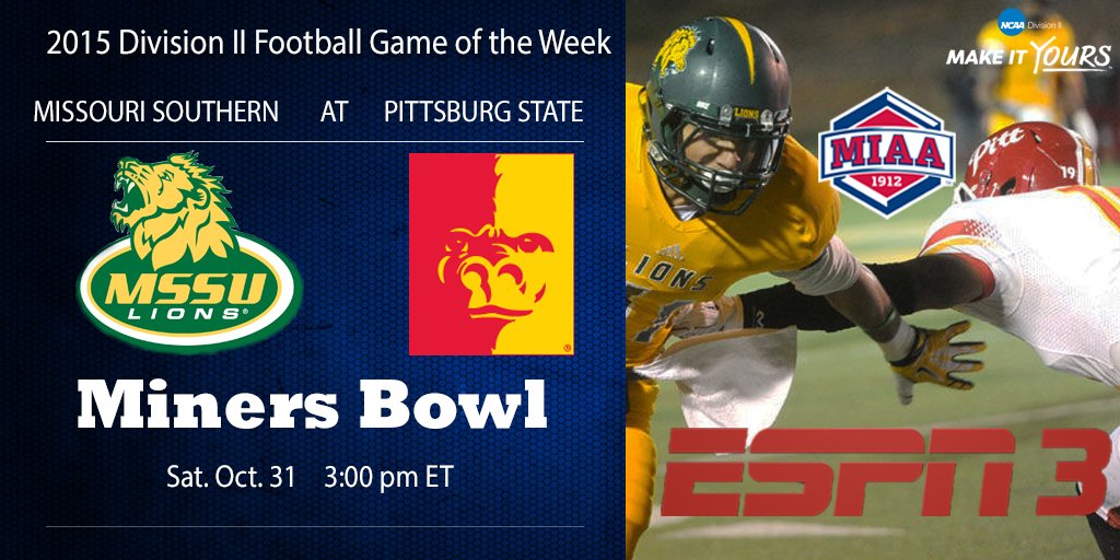 NCAADII's tweet image. 2 hrs from Miners Bowl kickoff! @mosolions at @PittStGorillas at 3 pm ET on @ESPN3 es.pn/1GG61u1