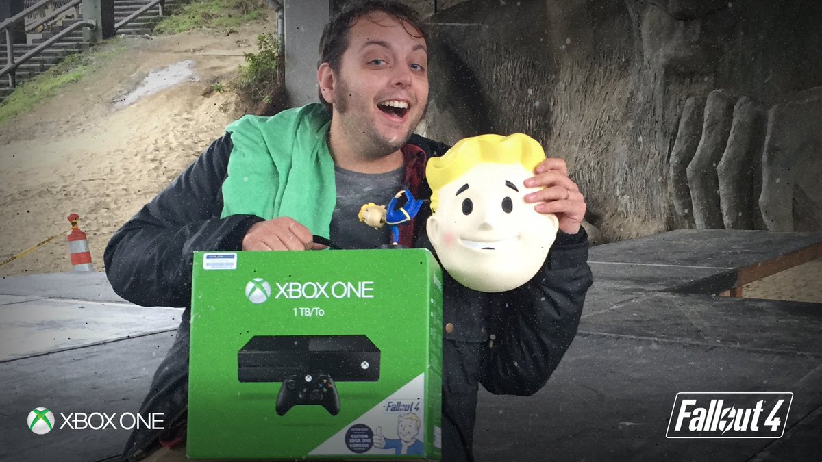 bethesda's tweet photo. 'grats to Jacob, our #Xbox winner in Seattle. Your chance to win a Pip-Box is coming #Fallout4Seattle #VaultBoyTour https://t.co/229t7x2kzX