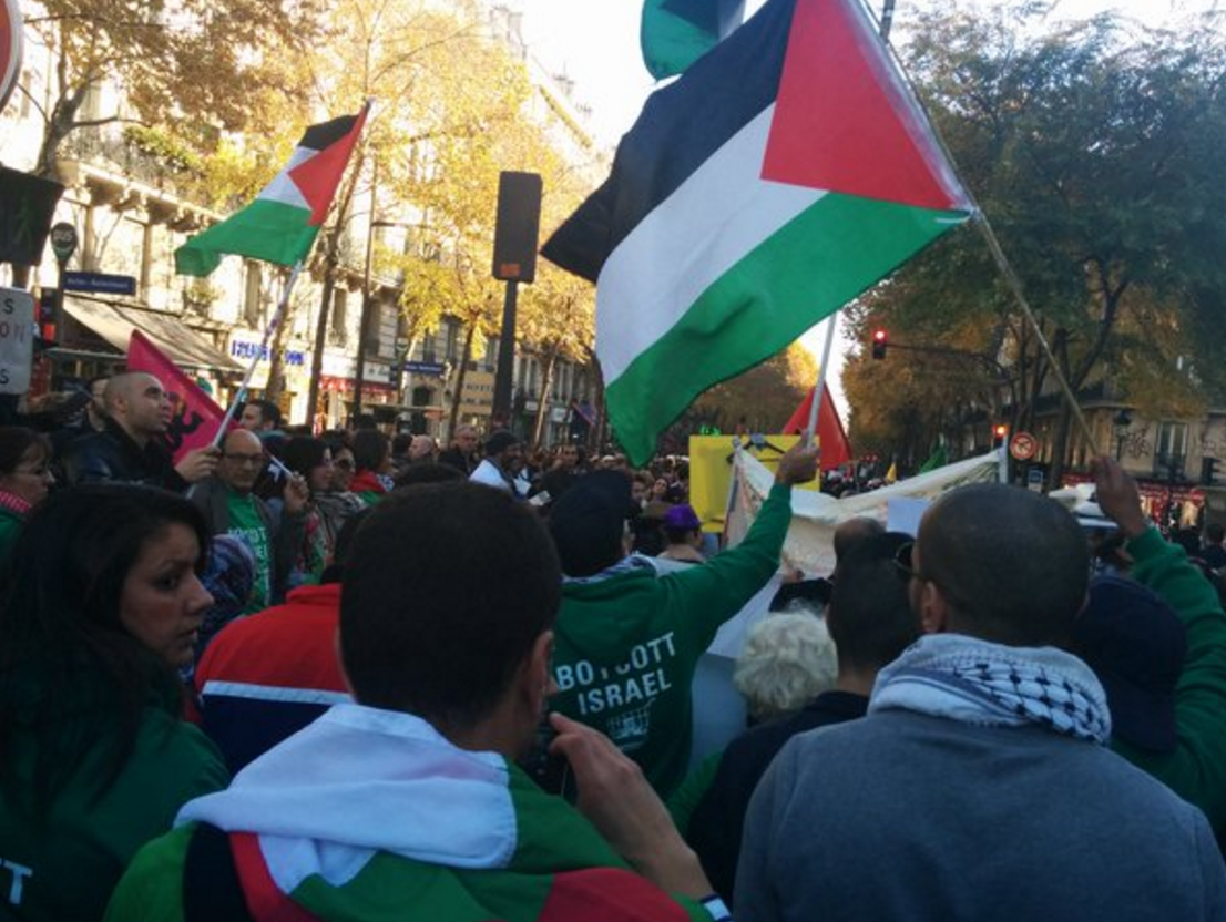 jeremo12's tweet photo. A la #MarcheDeLaDignite le drapeau palestinien a remplacé la bannière tricolore. J'ai honte. https://t.co/C0CMQvWMtZ