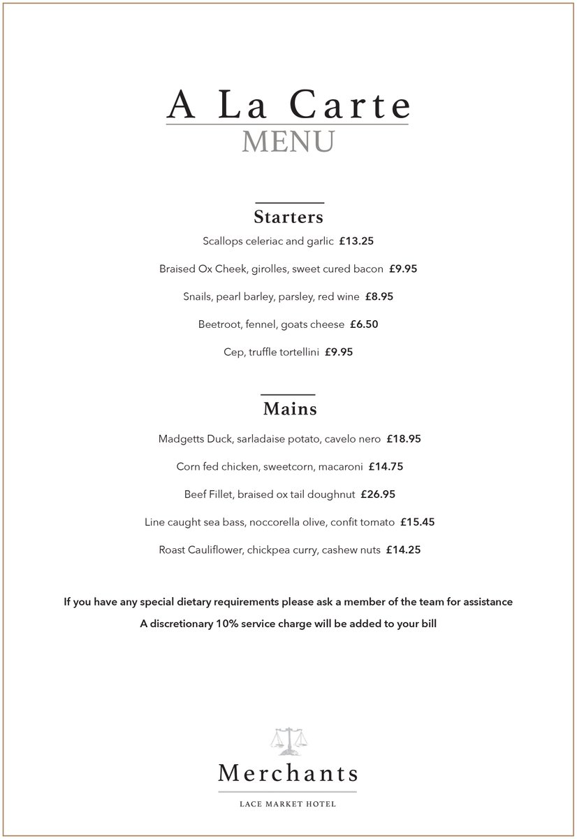 LaceMarketHotel's tweet photo. Take a look at our new menu available in Merchants Restaurant! #samplemenu https://t.co/XilKtLtCKs