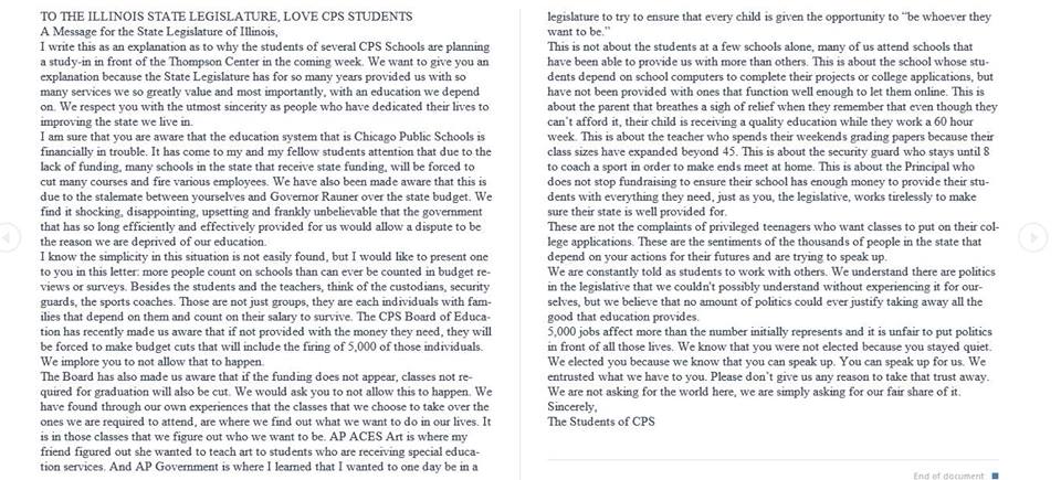 DPalder's tweet photo. @StudentUnionChi 
#wheresthefunds

To the Illinois State Legislature, Love CPS Students https://t.co/g4k0q3kQZx