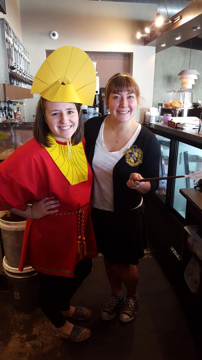 OlmosPerk's tweet photo. Espresso Patronum and Emperor Kuzco there till 4. Go! They have candy! #olmosperkcoffee #BaristaLife #halloween https://t.co/aTHS74cr5q